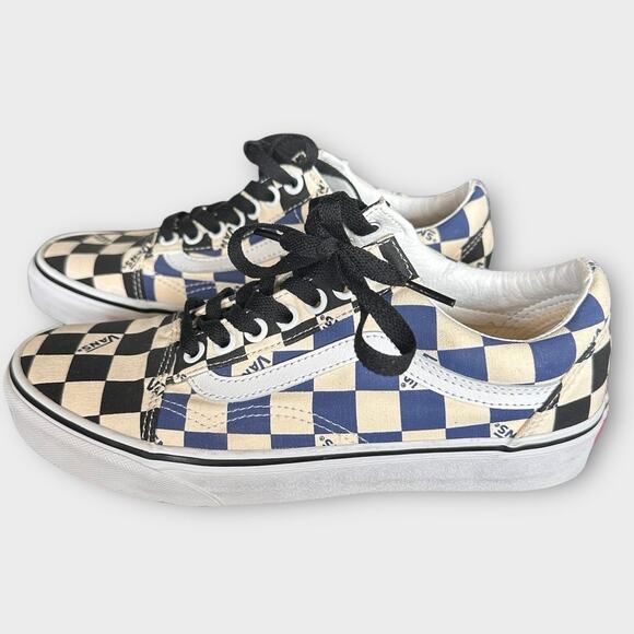 NWOT VANS OLD SCHOOL BIG CHECKERED SHOES Blue Black Cream WOMENS 8 MENS 6.5 - Picture 3 of 8